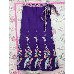 Purple Floral Wrap Skirt with Mint & Orange Accents